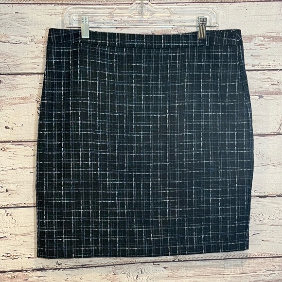 LOFT Skirt Tweed Black/Blue/Green-12 - Picture 3 of 4